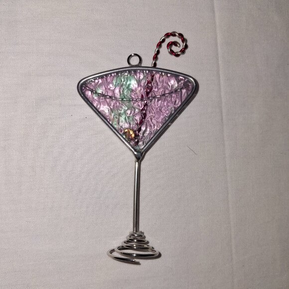 Christmas Ornament Martini Glass Prong Set Rhinestone Olive Candy Cane Stirrer - Picture 2 of 4